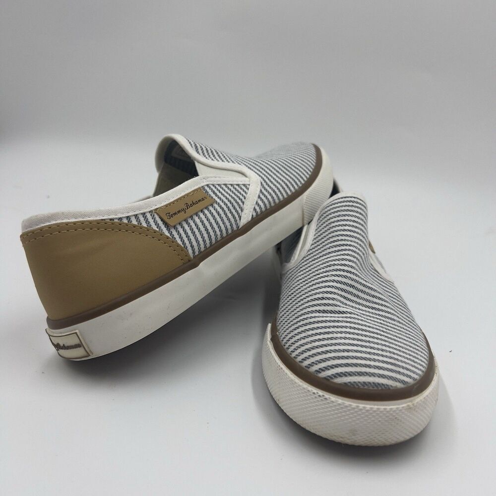 Tommy Bahama  Sneakers  Gray, Cream , Brown Striped  Slip On Shoes Flats Sz 8